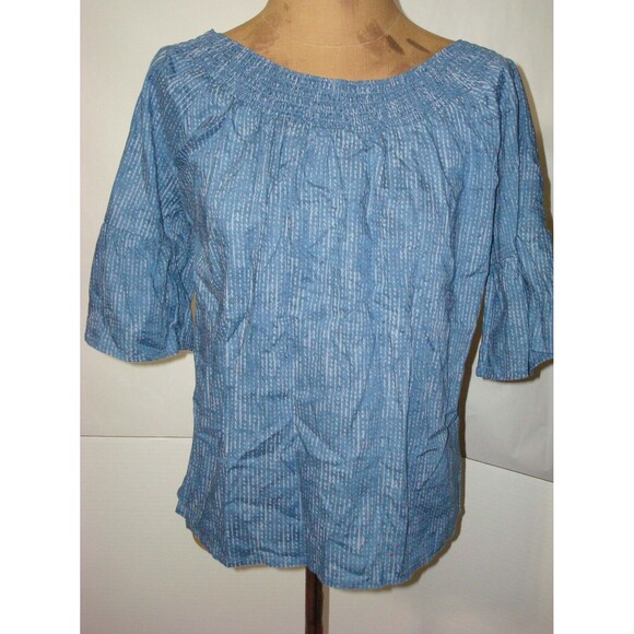 New Womens NWT S Blue PrAna Top Cotton SS Off Shoulder Organic Casual Chryssa - Picture 5 of 6